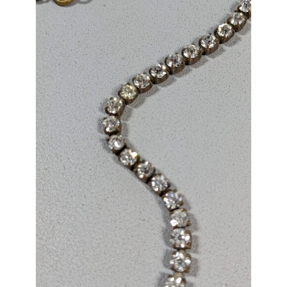 Vintage Czechoslovakia Bronze Tone Crystal Rhinestone Art Deco Tennis Necklace - Picture 6 of 11